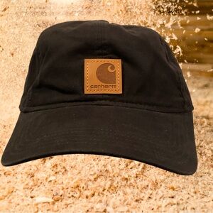 Black Carhartt Hat | Leather Patch | Velcro Adjustable